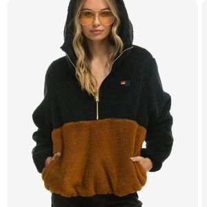 AVIATOR NATION TEDDY UNISEX HOODED HALF ZIP  SZ L